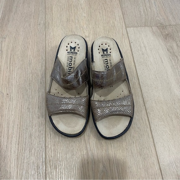 Mephisto Mobils Ulda Sandals Silver Metallic Leather Size 37 / US 7 - Picture 2 of 6